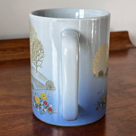 Otagiri Mug Metallic Gold Trees & Flowers in Field Hills Blue Vintage Cup Japan - Picture 4 of 9